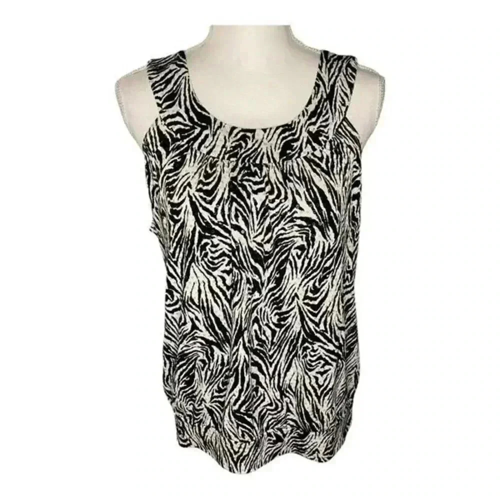 Style & Co. Women’s Large Black & White Banded Scoop Neckline Sleeveless Top